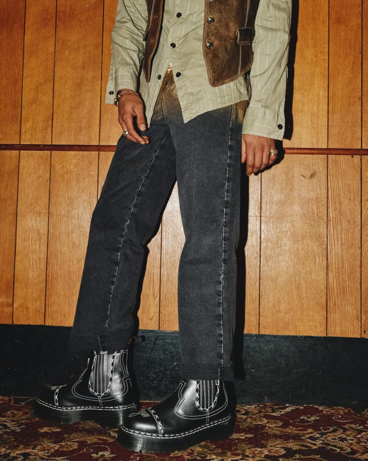 Dr. Martens 2976 Contrasterende Steek Leren Chelsea Laarzen^ Originals|Nieuw Binnen