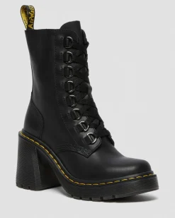Dr. Martens Chesney Leren Veterlaarzen met Uitlopende Hak^WOMENS Hakken|Enkellaarzen