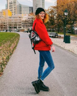 Dr. Martens Jadon Imitatiebont Gevoerde Leren Platformlaarzen^WOMENS Winter Stijlen|Laarzen