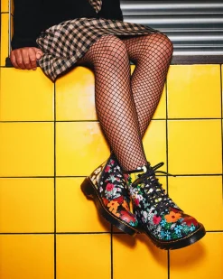 Dr. Martens Junior 1460 Floral Mash Up Hydro Leren Veterlaarzen^UNISEX Sale Voor Kinderen|Meisjes Schoolschoenen