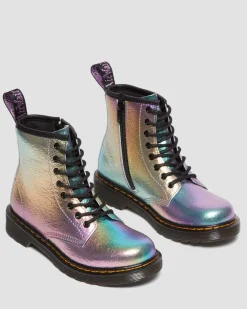 Dr. Martens Junior 1460 Regenboog Gekreukte Leren Veterlaarzen^UNISEX Sale Voor Kinderen|Laarzen