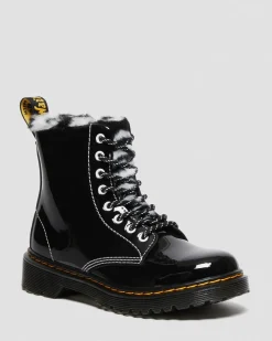 Dr. Martens Junior 1460 Serena Lak met Imitatiebont Gevoerde laarzen^ Sale Voor Kinderen
