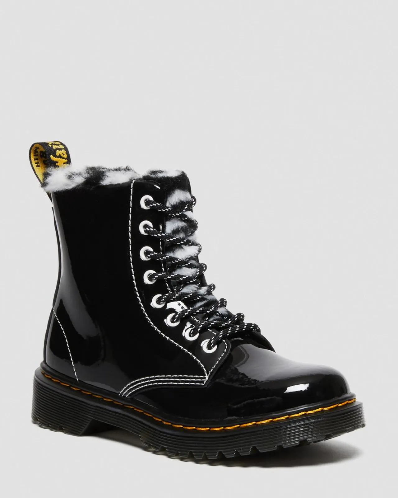 Dr. Martens Junior 1460 Serena Lak met Imitatiebont Gevoerde laarzen^ Sale Voor Kinderen