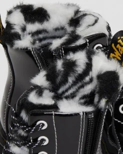 Dr. Martens Junior 1460 Serena Lak met Imitatiebont Gevoerde laarzen^ Sale Voor Kinderen