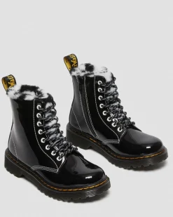 Dr. Martens Junior 1460 Serena Lak met Imitatiebont Gevoerde laarzen^ Sale Voor Kinderen