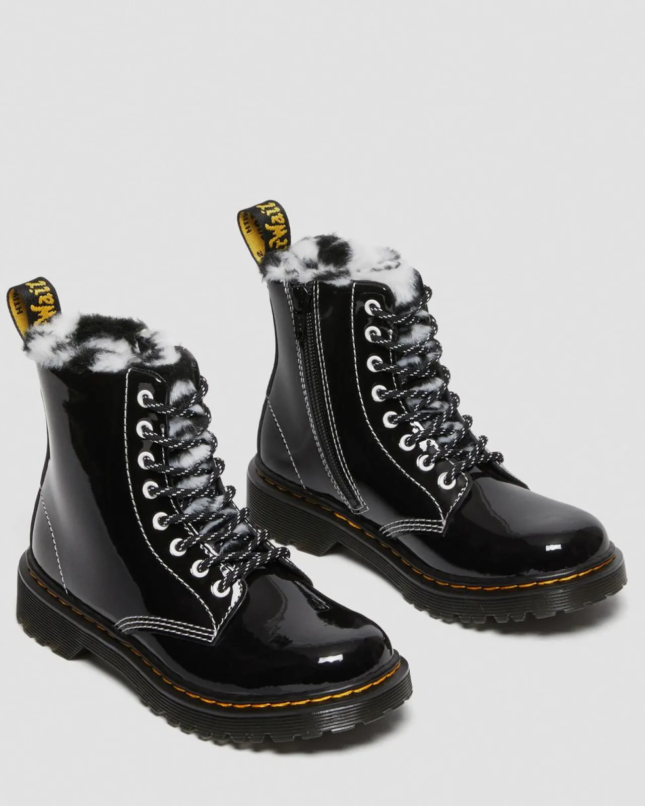 Dr. Martens Junior 1460 Serena Lak met Imitatiebont Gevoerde laarzen^ Sale Voor Kinderen