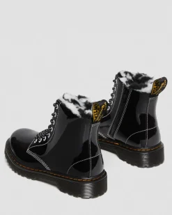 Dr. Martens Junior 1460 Serena Lak met Imitatiebont Gevoerde laarzen^ Sale Voor Kinderen