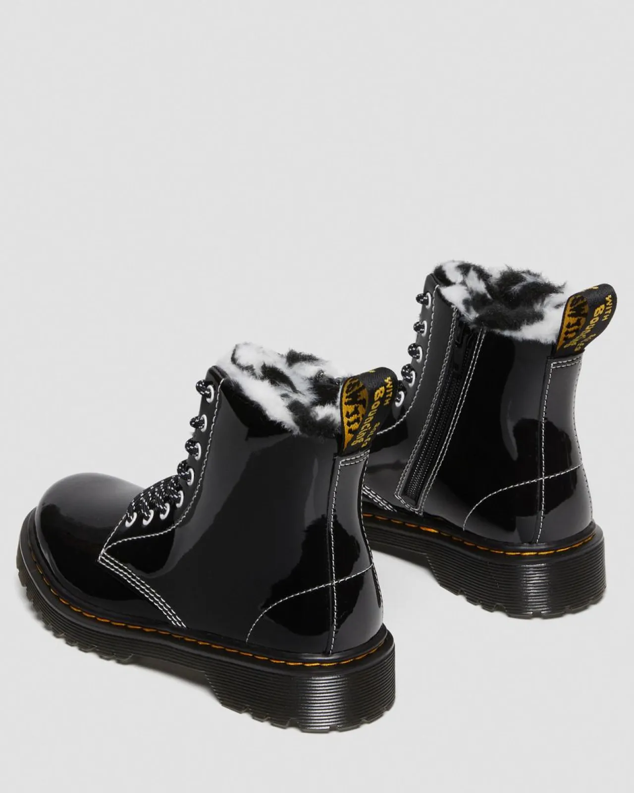 Dr. Martens Junior 1460 Serena Lak met Imitatiebont Gevoerde laarzen^ Sale Voor Kinderen