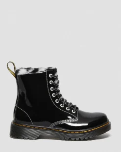 Dr. Martens Junior 1460 Serena Lak met Imitatiebont Gevoerde laarzen^ Sale Voor Kinderen