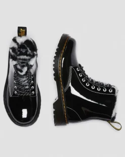 Dr. Martens Junior 1460 Serena Lak met Imitatiebont Gevoerde laarzen^ Sale Voor Kinderen