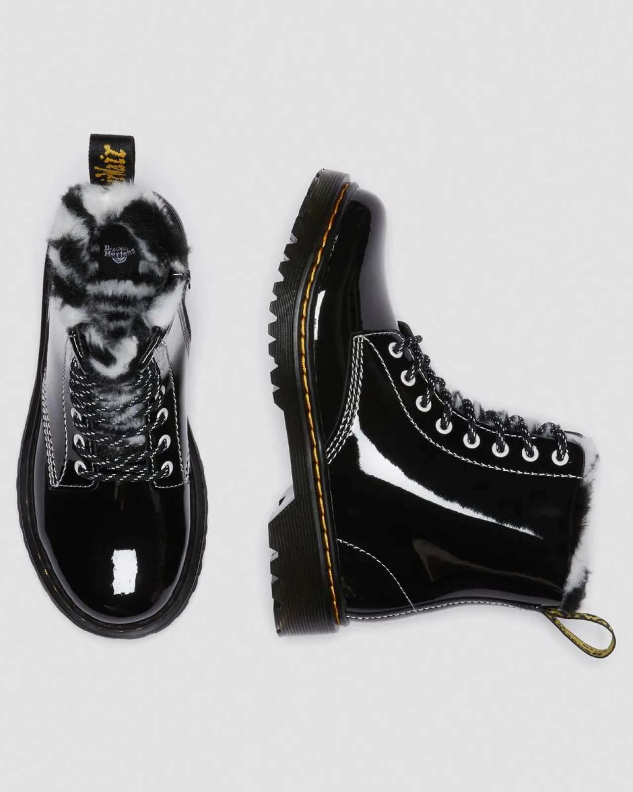 Dr. Martens Junior 1460 Serena Lak met Imitatiebont Gevoerde laarzen^ Sale Voor Kinderen